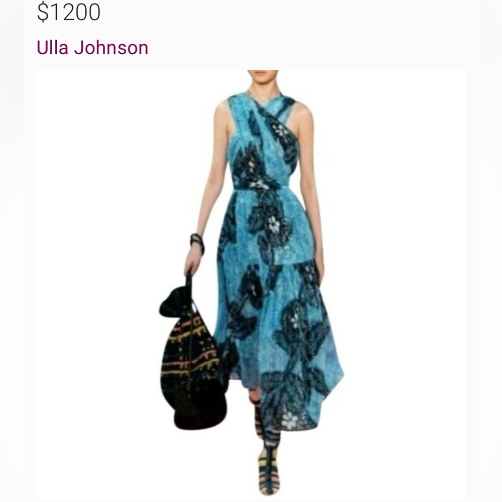 Ulla Johnson Silk Cocktail Dress Blue & Metallic Sleeveless V-Neck Conc Zip Sz 4 - Picture 3 of 12